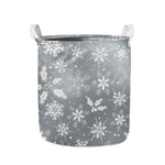 Silver And White Snowflake Pattern Print Collapsible Laundry Basket