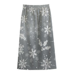 Silver And White Snowflake Pattern Print Cotton Front Slit Maxi Skirt