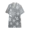 Silver And White Snowflake Pattern Print Cotton Hawaiian Shirt