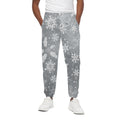 Silver And White Snowflake Pattern Print Cotton Sweatpants