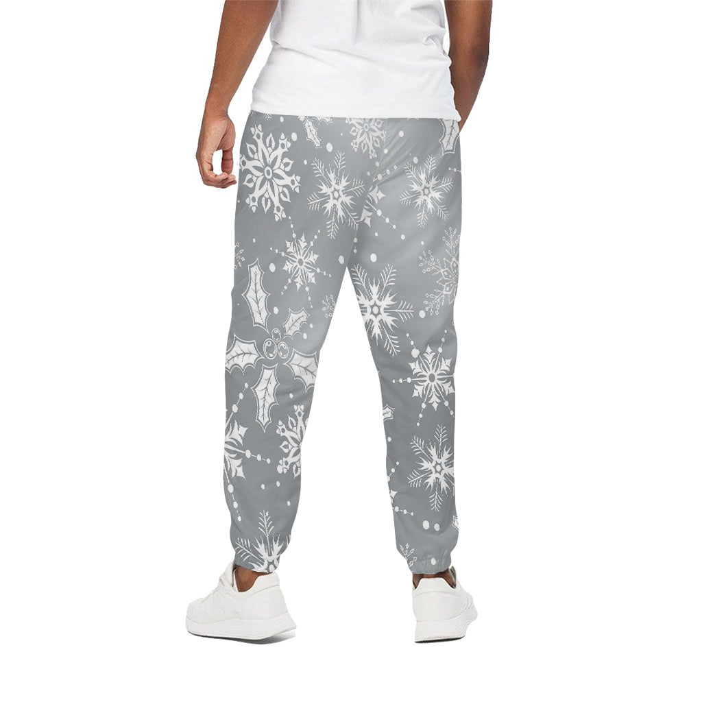 Silver And White Snowflake Pattern Print Cotton Pants