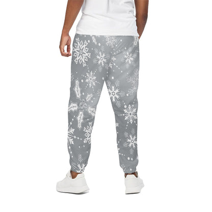 Silver And White Snowflake Pattern Print Cotton Pants