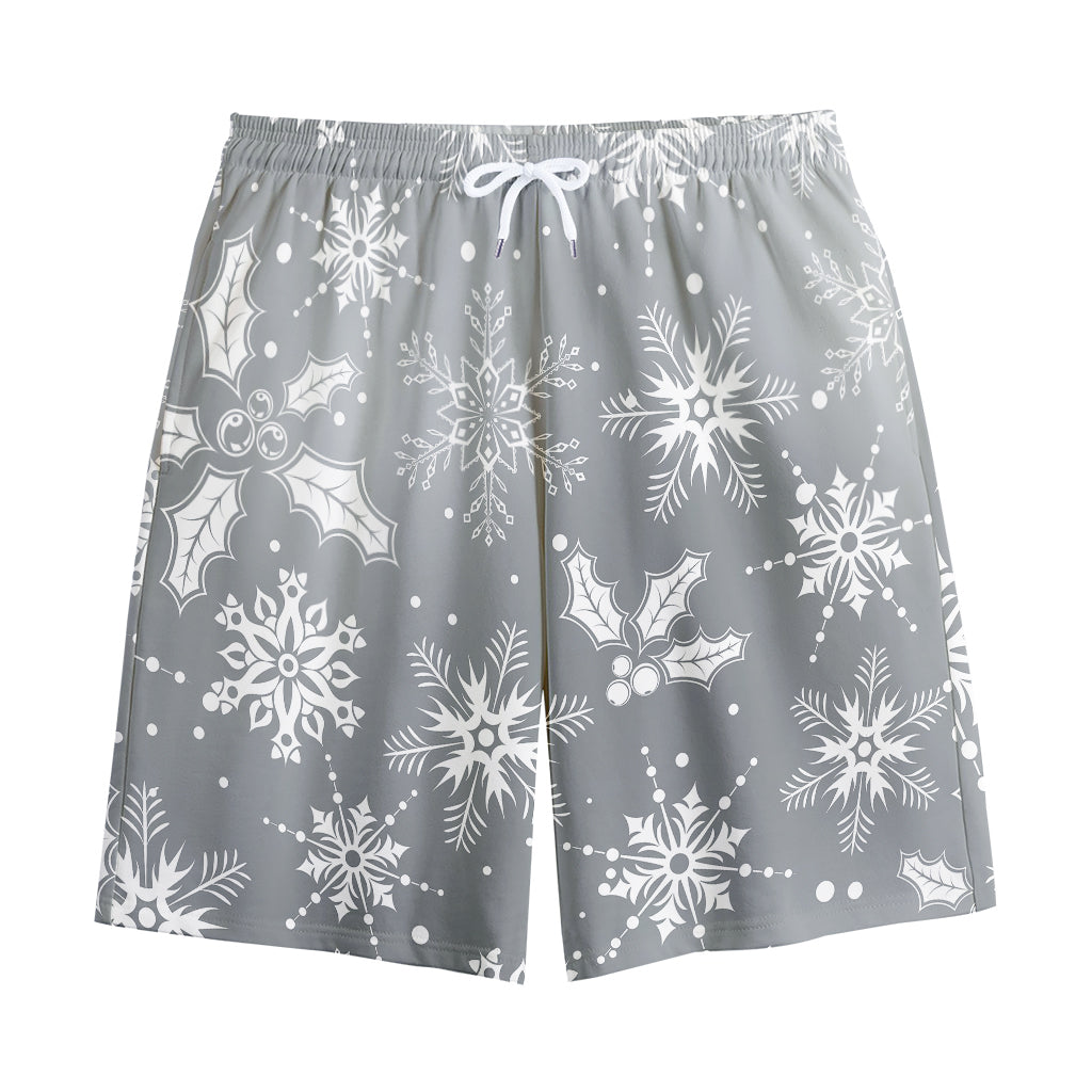 Silver And White Snowflake Pattern Print Cotton Shorts
