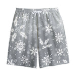 Silver And White Snowflake Pattern Print Cotton Shorts