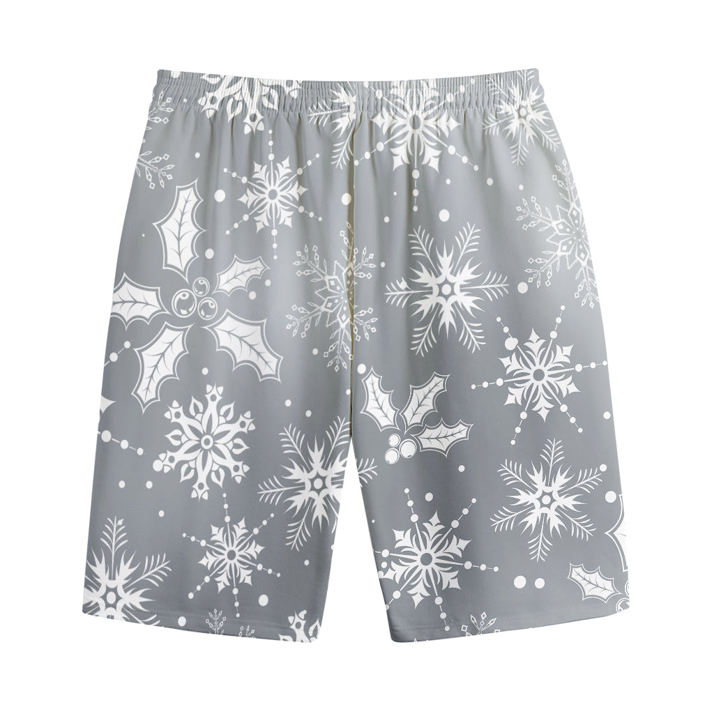 Silver And White Snowflake Pattern Print Cotton Shorts
