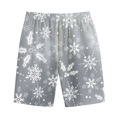 Silver And White Snowflake Pattern Print Cotton Shorts