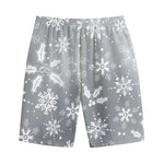 Silver And White Snowflake Pattern Print Cotton Shorts