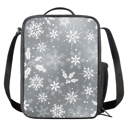 Silver And White Snowflake Pattern Print Crossbody Lunch Bag