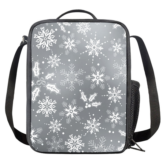 Silver And White Snowflake Pattern Print Crossbody Lunch Bag