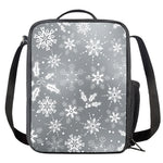 Silver And White Snowflake Pattern Print Crossbody Lunch Bag