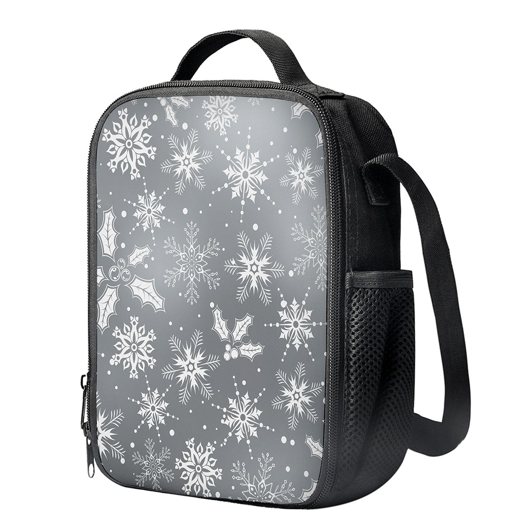 Silver And White Snowflake Pattern Print Crossbody Lunch Bag