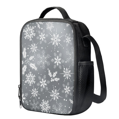 Silver And White Snowflake Pattern Print Crossbody Lunch Bag