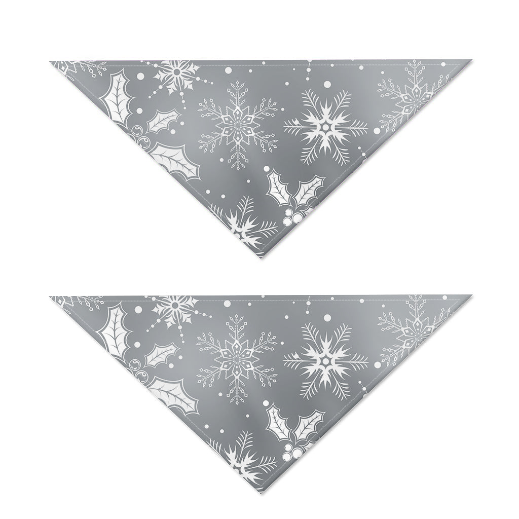Silver And White Snowflake Pattern Print Dog Bandana