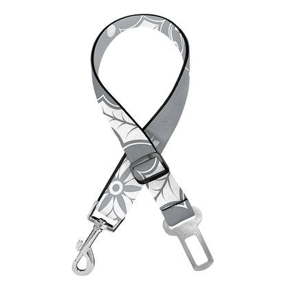 Silver And White Snowflake Pattern Print Dog Seat Belt