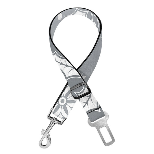 Silver And White Snowflake Pattern Print Dog Seat Belt