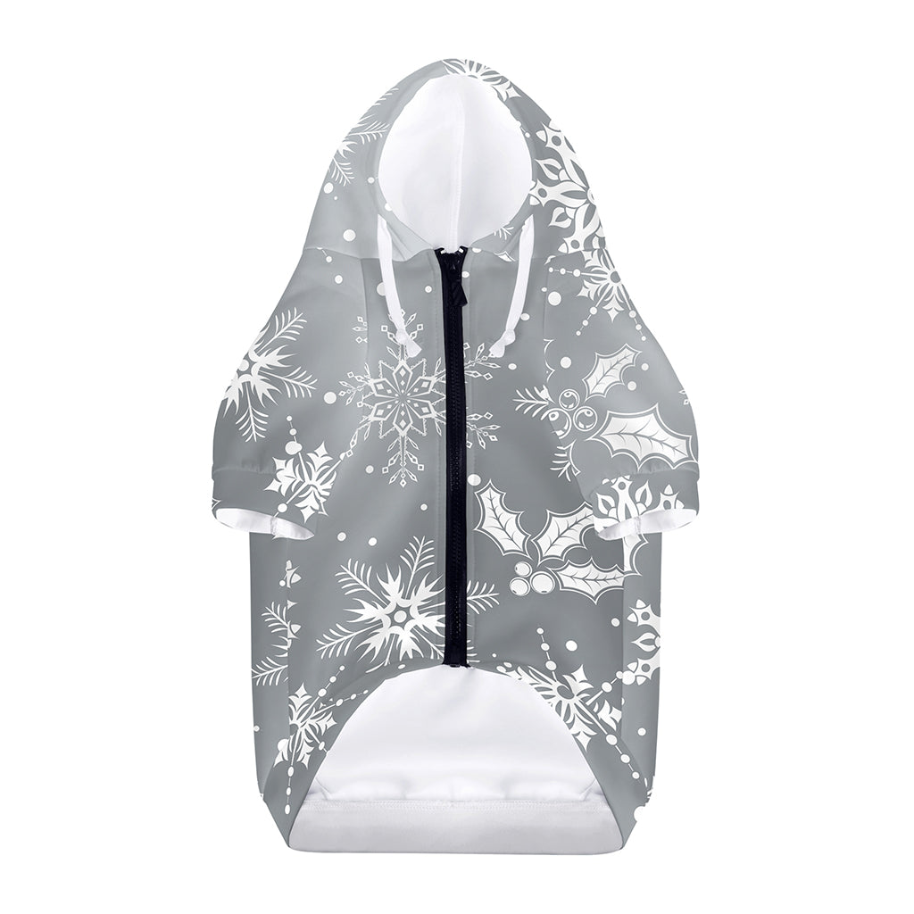 Silver And White Snowflake Pattern Print Dog Zip Up Hoodie