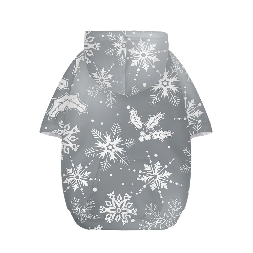 Silver And White Snowflake Pattern Print Dog Zip Up Hoodie
