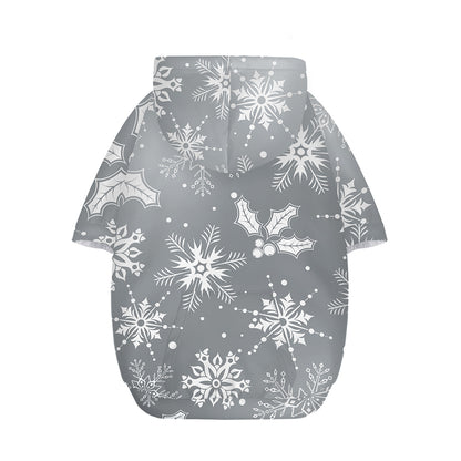 Silver And White Snowflake Pattern Print Dog Zip Up Hoodie