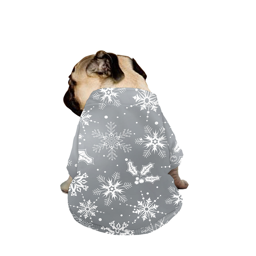 Silver And White Snowflake Pattern Print Dog Zip Up Jacket