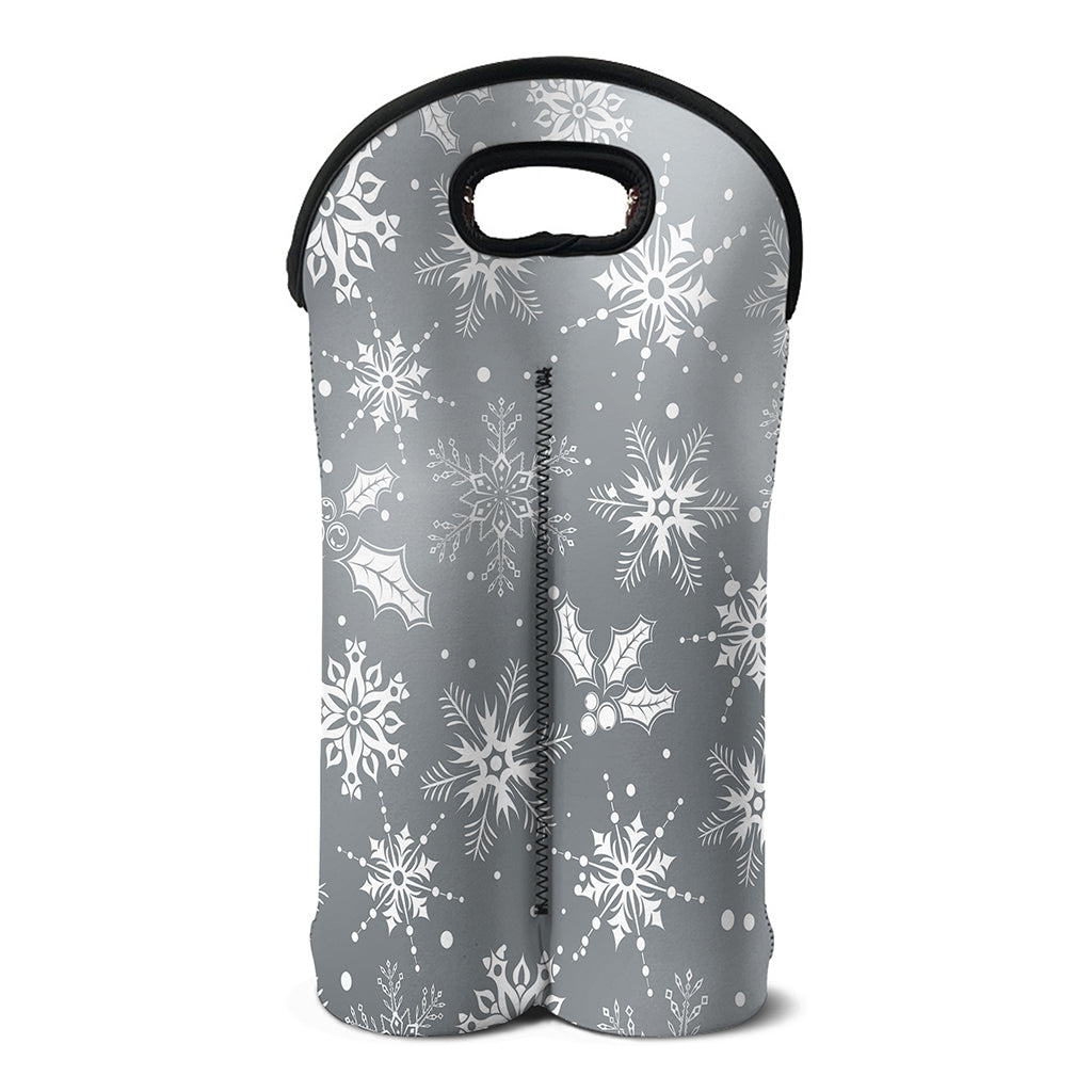 Silver And White Snowflake Pattern Print Double Neoprene Wine Tote