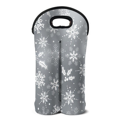 Silver And White Snowflake Pattern Print Double Neoprene Wine Tote
