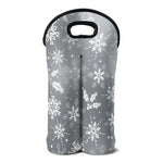 Silver And White Snowflake Pattern Print Double Neoprene Wine Tote