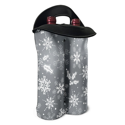 Silver And White Snowflake Pattern Print Double Neoprene Wine Tote