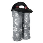 Silver And White Snowflake Pattern Print Double Neoprene Wine Tote
