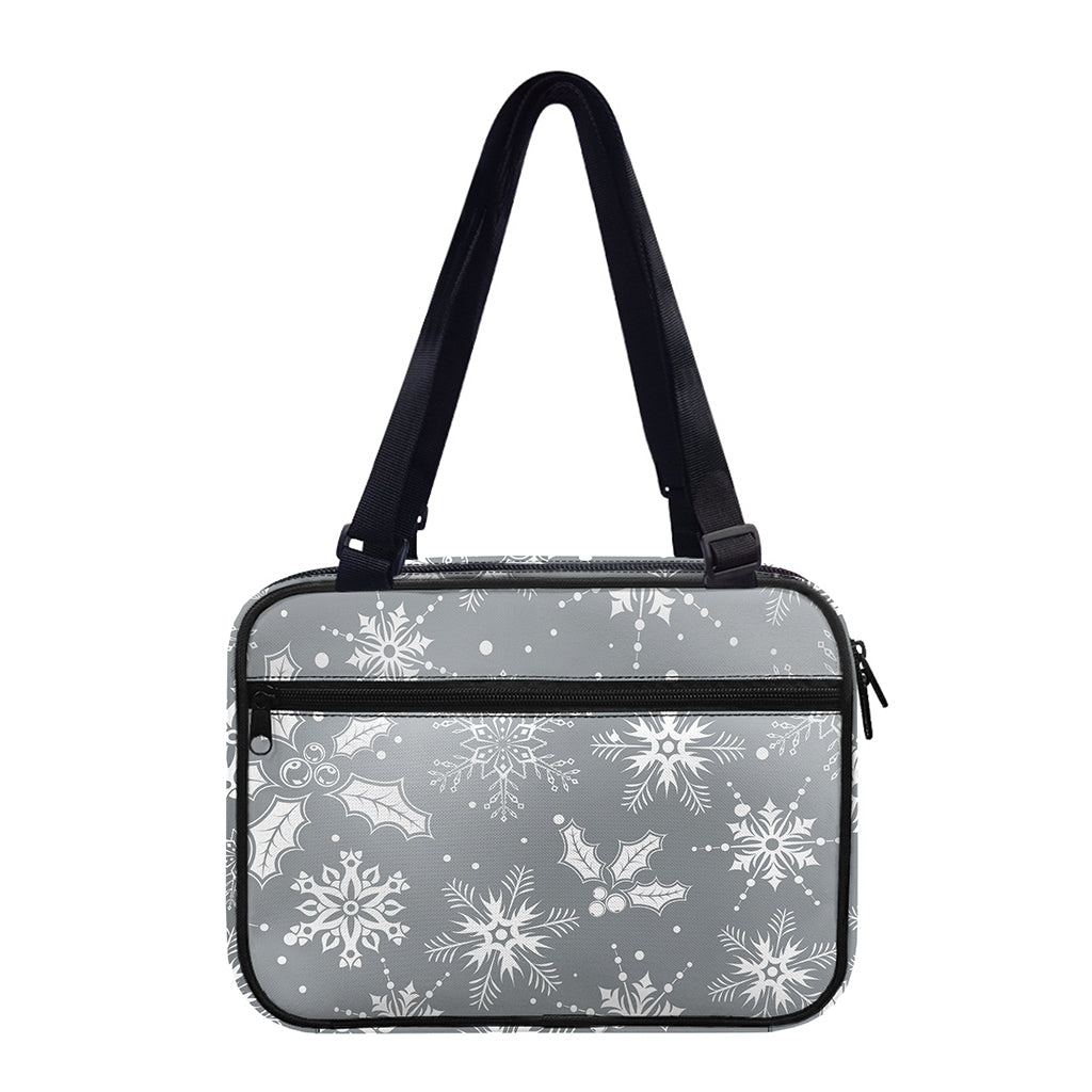Silver And White Snowflake Pattern Print Double Strap Bible Bag
