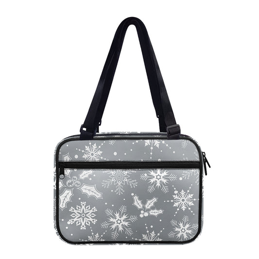 Silver And White Snowflake Pattern Print Double Strap Bible Bag