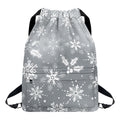 Silver And White Snowflake Pattern Print Drawstring Backpack