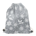 Silver And White Snowflake Pattern Print Drawstring Bag
