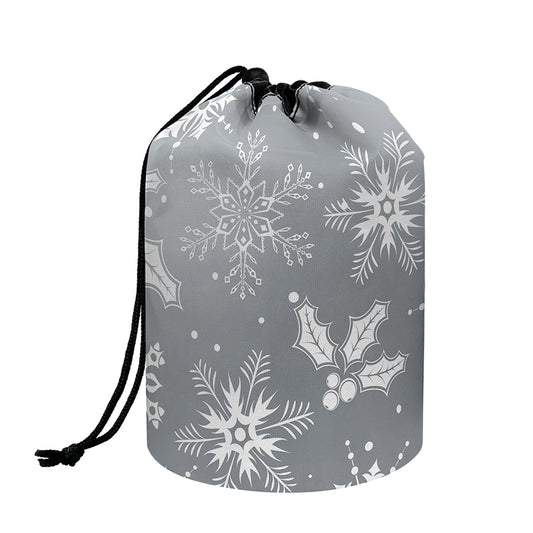 Silver And White Snowflake Pattern Print Drawstring Makeup Bag
