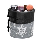Silver And White Snowflake Pattern Print Drawstring Makeup Bag