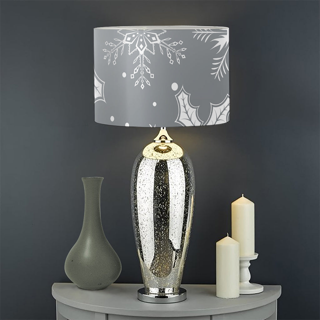 Silver And White Snowflake Pattern Print Drum Lamp Shade
