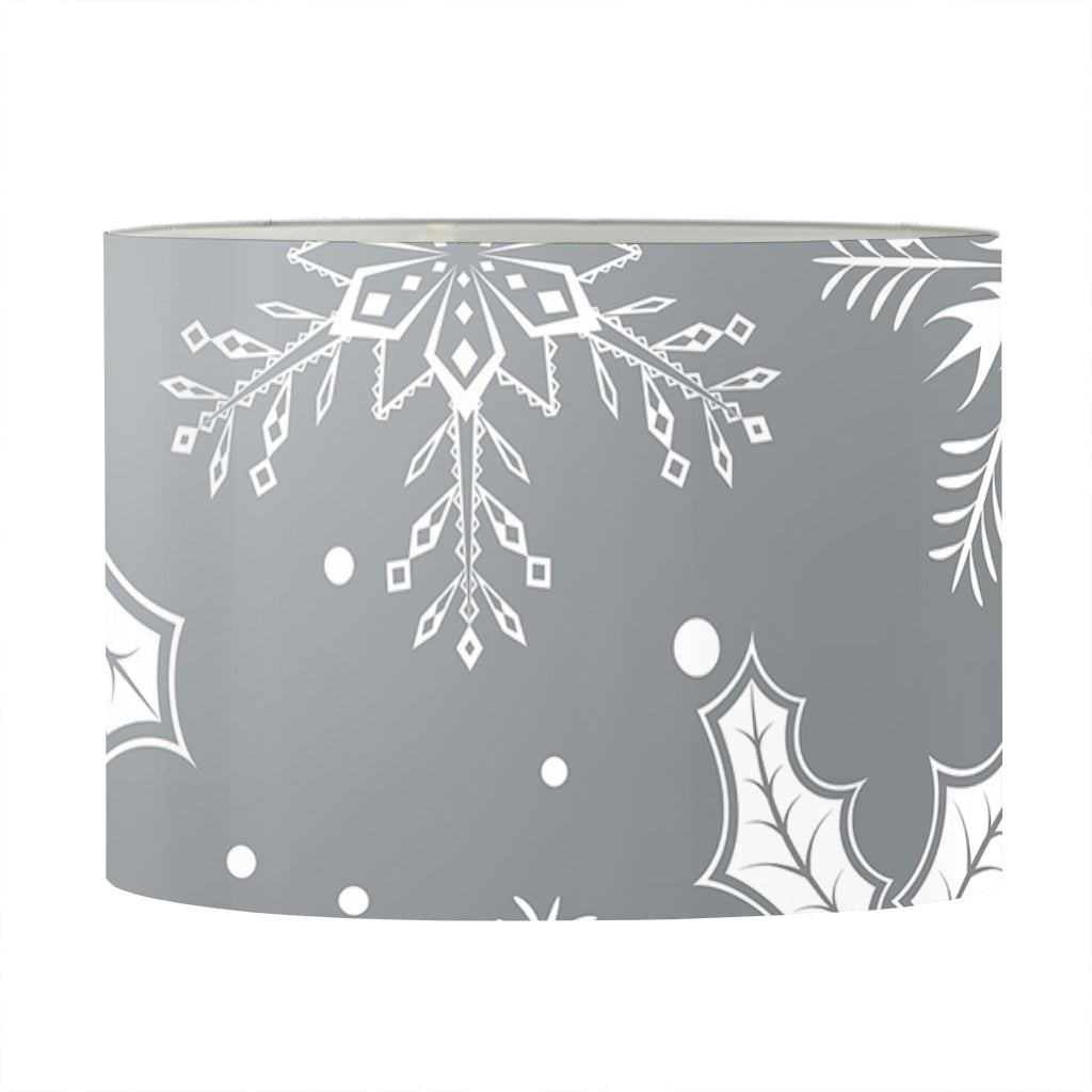 Silver And White Snowflake Pattern Print Drum Lamp Shade