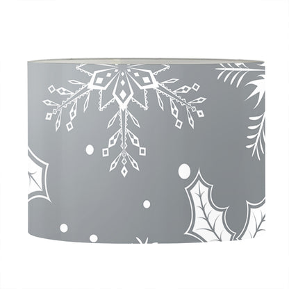Silver And White Snowflake Pattern Print Drum Lamp Shade
