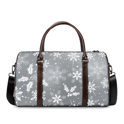 Silver And White Snowflake Pattern Print Duffle Bag