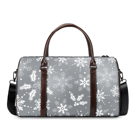 Silver And White Snowflake Pattern Print Duffle Bag