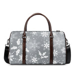 Silver And White Snowflake Pattern Print Duffle Bag