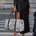Silver And White Snowflake Pattern Print Duffle Bag