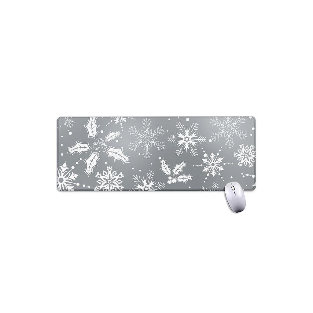Silver And White Snowflake Pattern Print Extended Mouse Pad