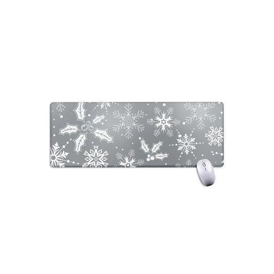 Silver And White Snowflake Pattern Print Extended Mouse Pad