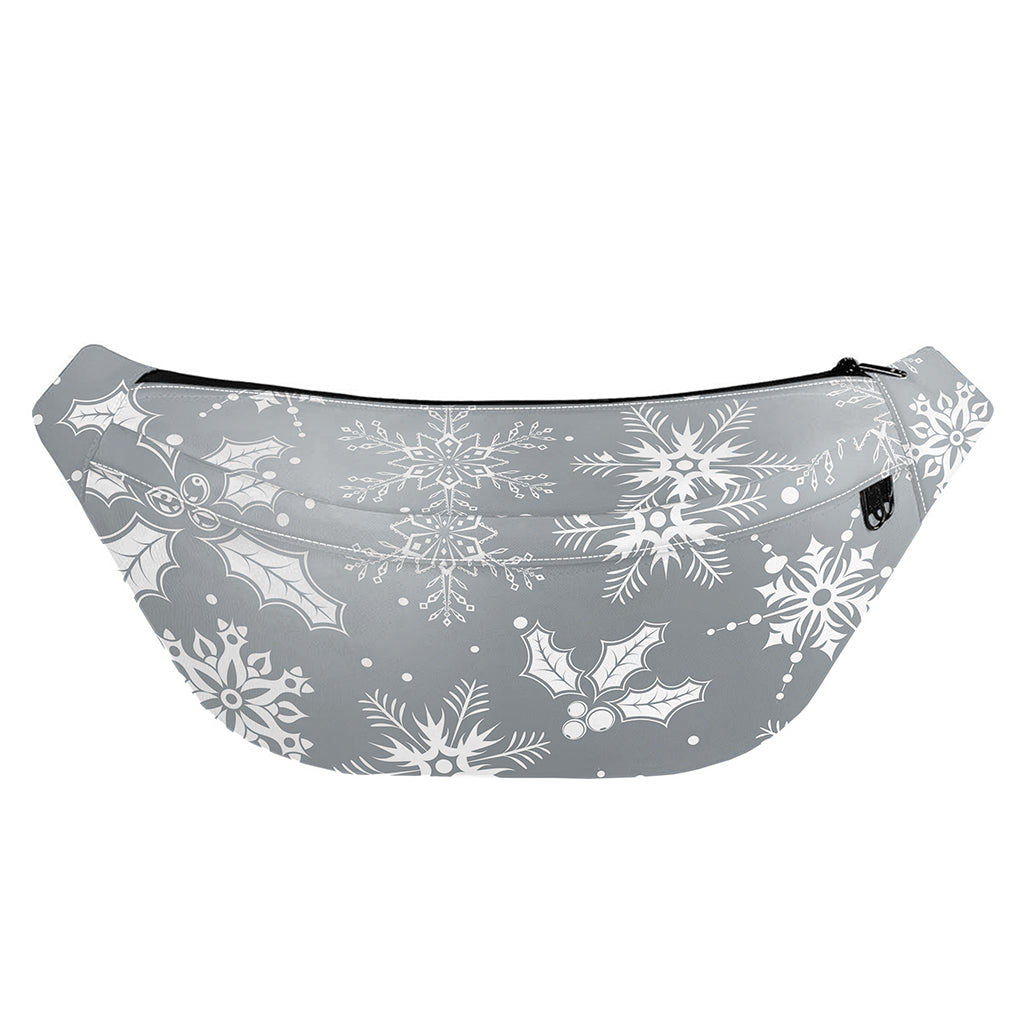 Silver And White Snowflake Pattern Print Fanny Pack