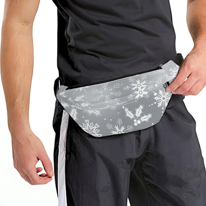 Silver And White Snowflake Pattern Print Fanny Pack