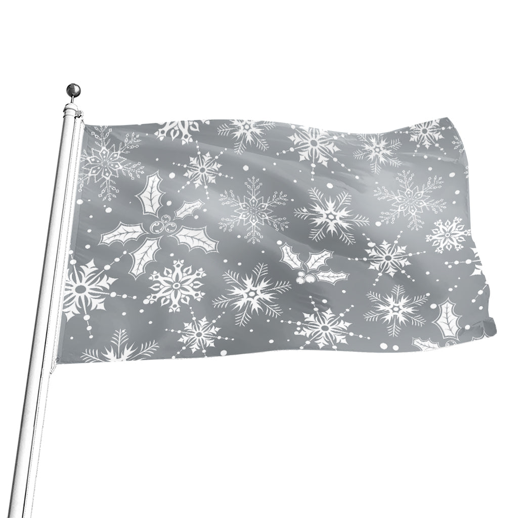 Silver And White Snowflake Pattern Print Flag