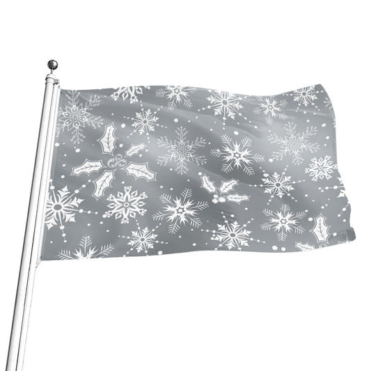 Silver And White Snowflake Pattern Print Flag