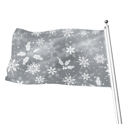 Silver And White Snowflake Pattern Print Flag