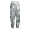 Silver And White Snowflake Pattern Print Fleece Lined Knit Pants
