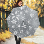 Silver And White Snowflake Pattern Print Foldable Umbrella